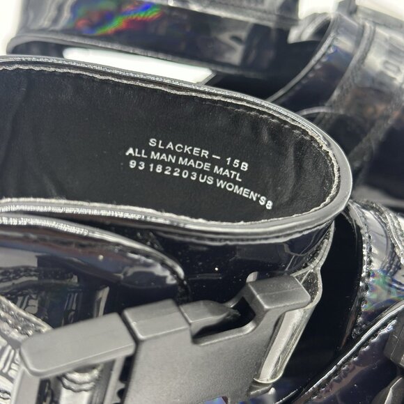 Demonia Slacker 15B Black Holo Patent Platform Ankle Cuff Sandals Women's Size 8 - Picture 4 of 10